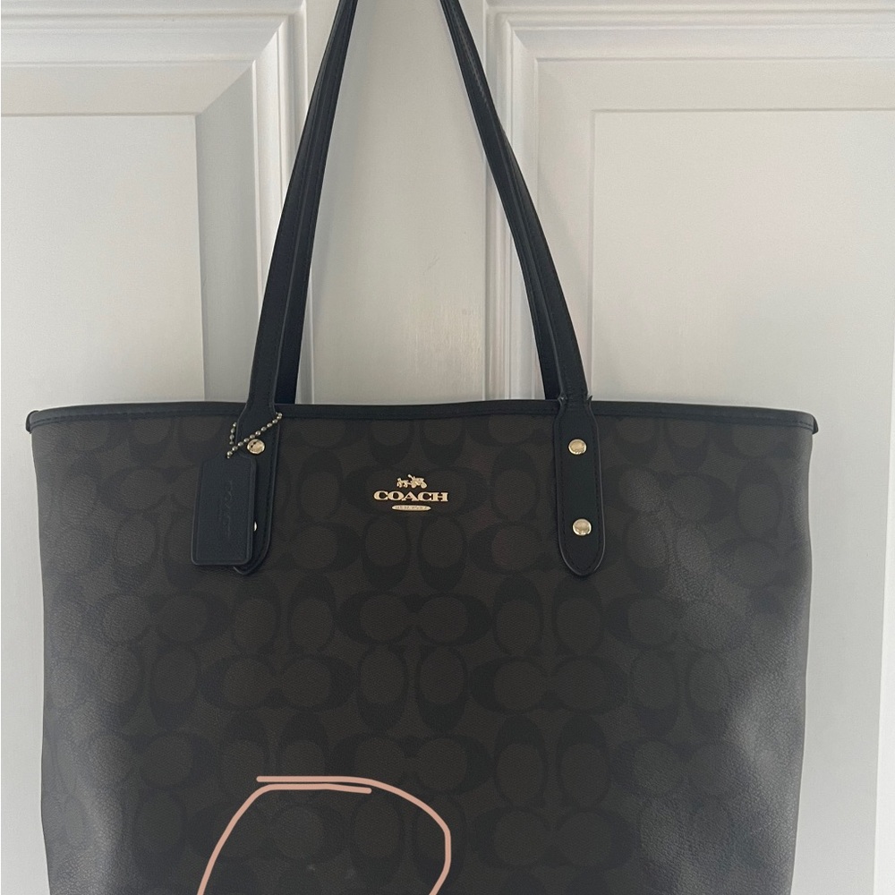 Coach Bag. Perfect size tote and gorgeous brown, black & gold. - Picture 11 of 16